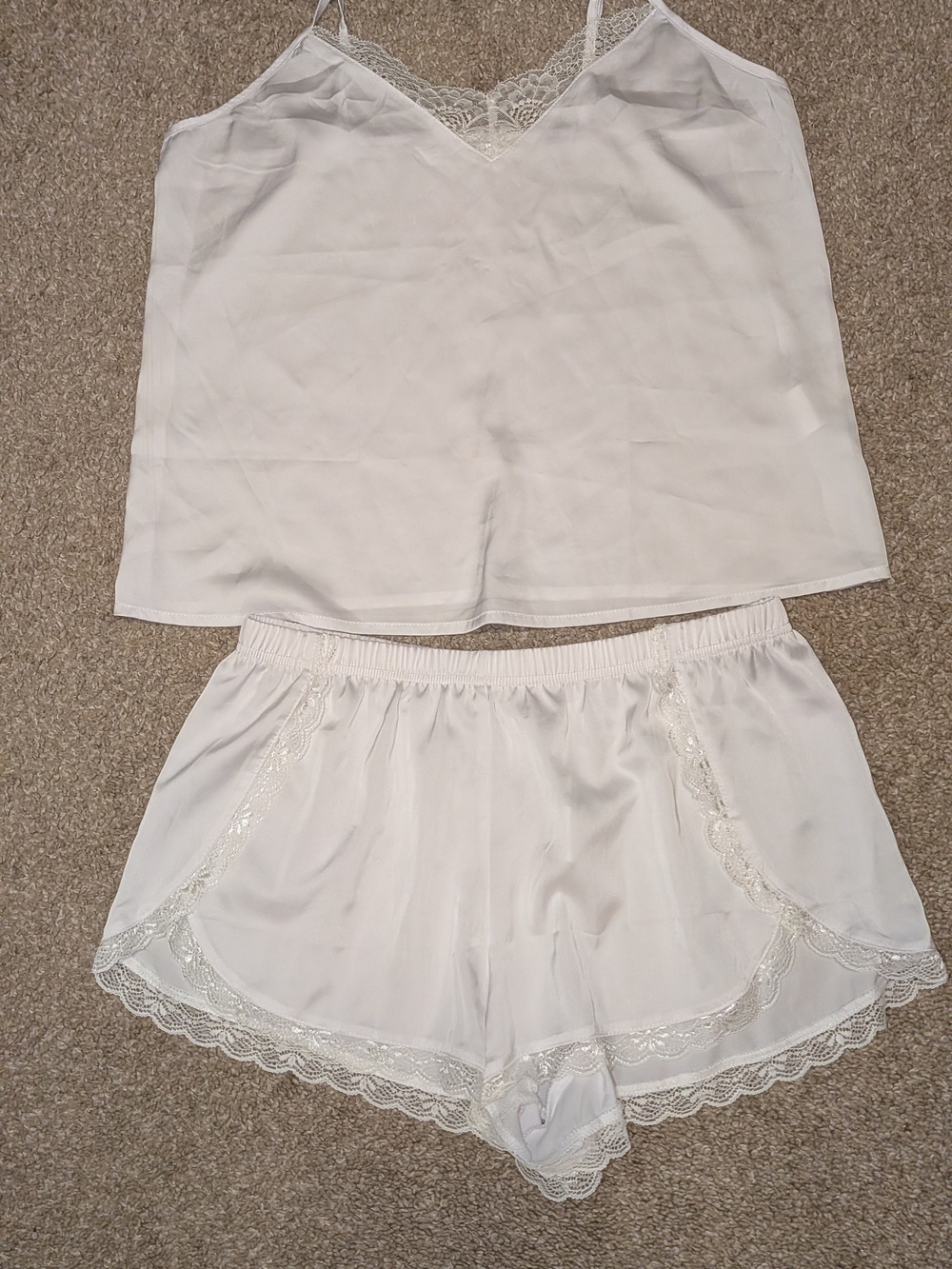 Women's White Lace-Trim Cami & Shorts Sleep Set